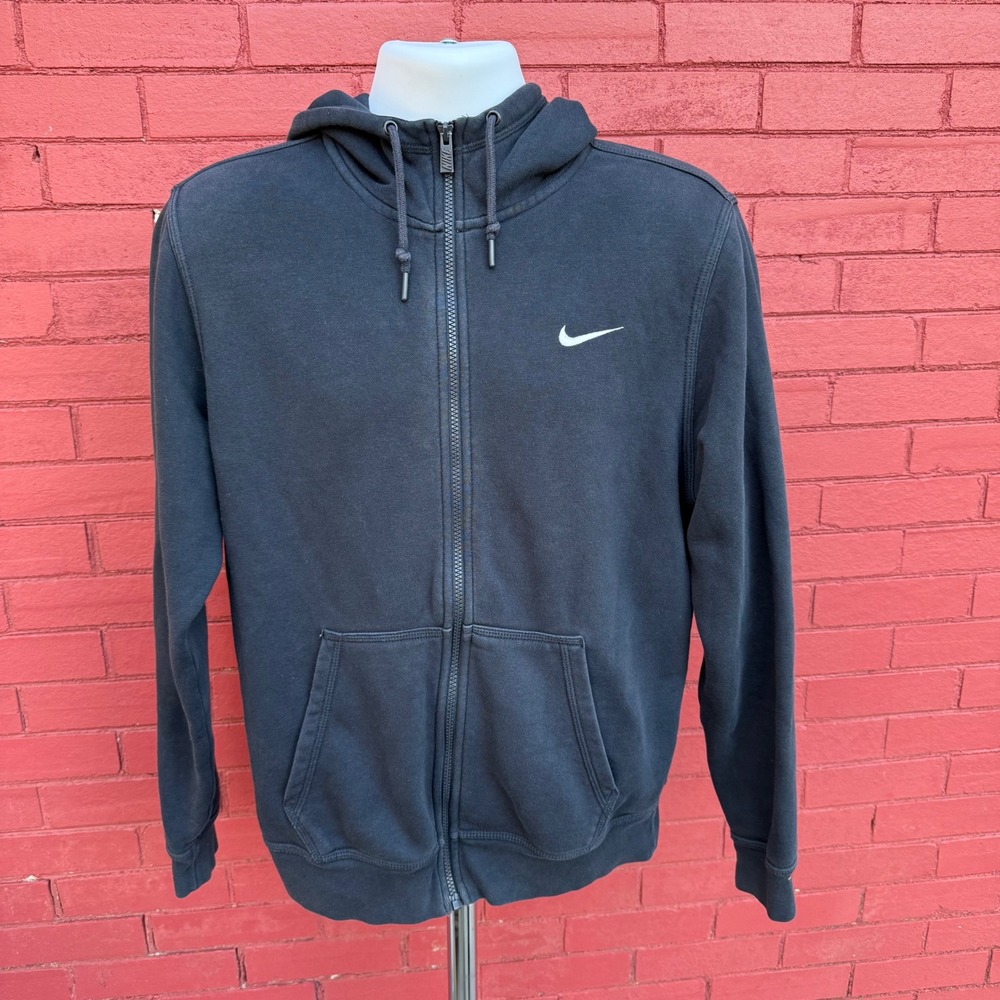 Vtg Y2K Nike Full Zip Hoodie‎ Sweatshirt Size Large Swoosh Logo Black Footwear